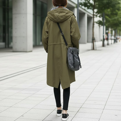 Trenchcoat Lang Kapuze Taschen Casual - Image 2