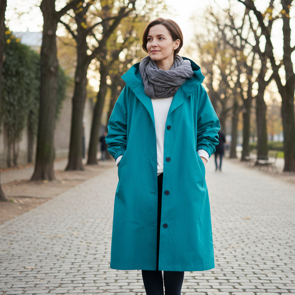 Trenchcoat Lang Kapuze Taschen Casual - Image 3
