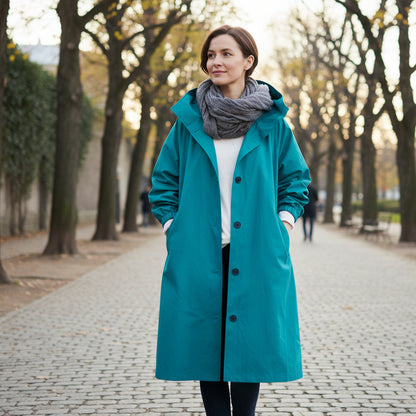 Trenchcoat Lang Kapuze Taschen Casual - Image 3