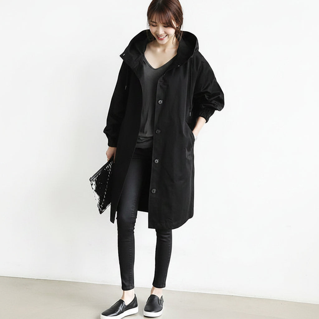 Trenchcoat Lang Kapuze Taschen Casual - Image 4