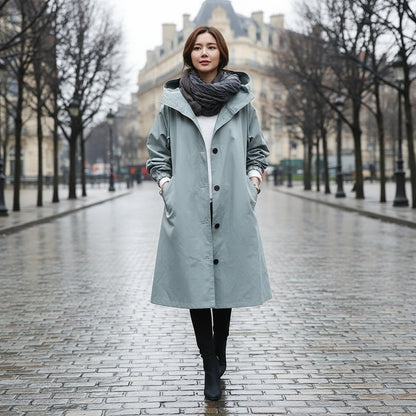 Trenchcoat Lang Kapuze Taschen Casual - Image 5