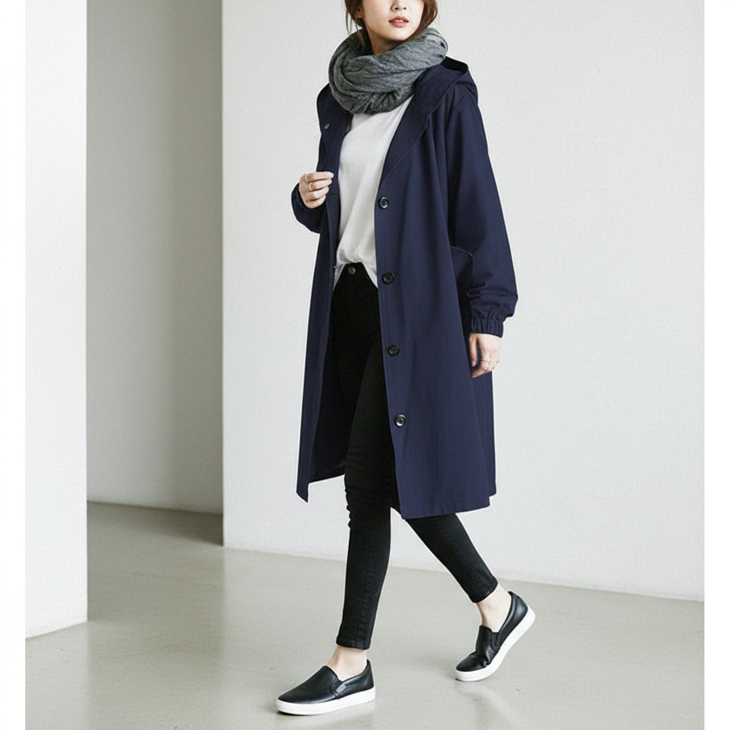 Trenchcoat Lang Kapuze Taschen Casual - Image 6