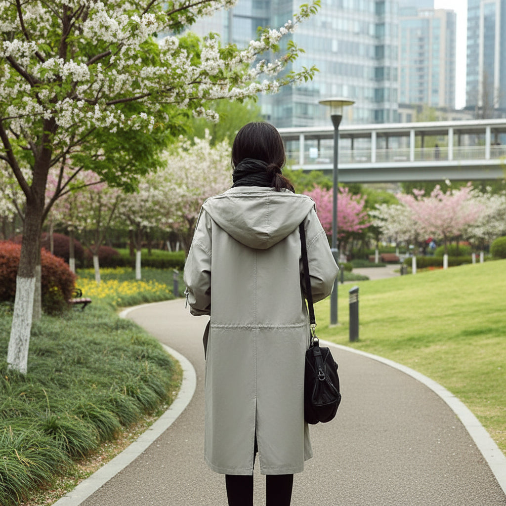 Trenchcoat Lang Kapuze Taschen Casual - Image 7
