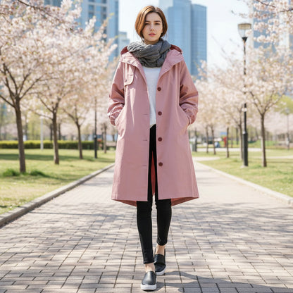 Trenchcoat Lang Kapuze Taschen Casual - Image 8