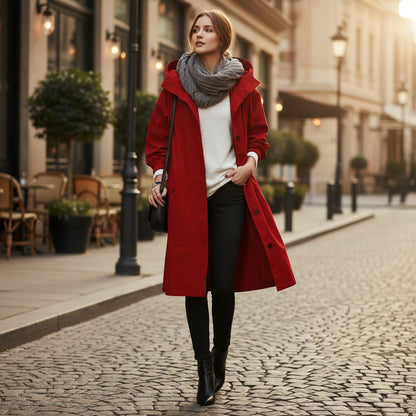 Trenchcoat Lang Kapuze Taschen Casual - Image 9