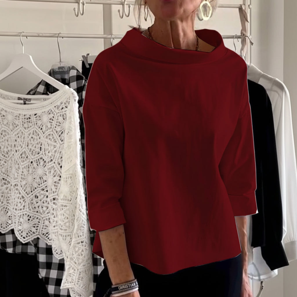 Blusa de cuello alto para mujer, manga larga, corte amplio
