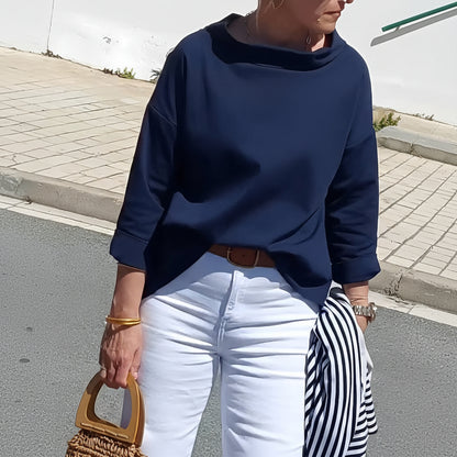 Blusa de cuello alto para mujer, manga larga, corte amplio