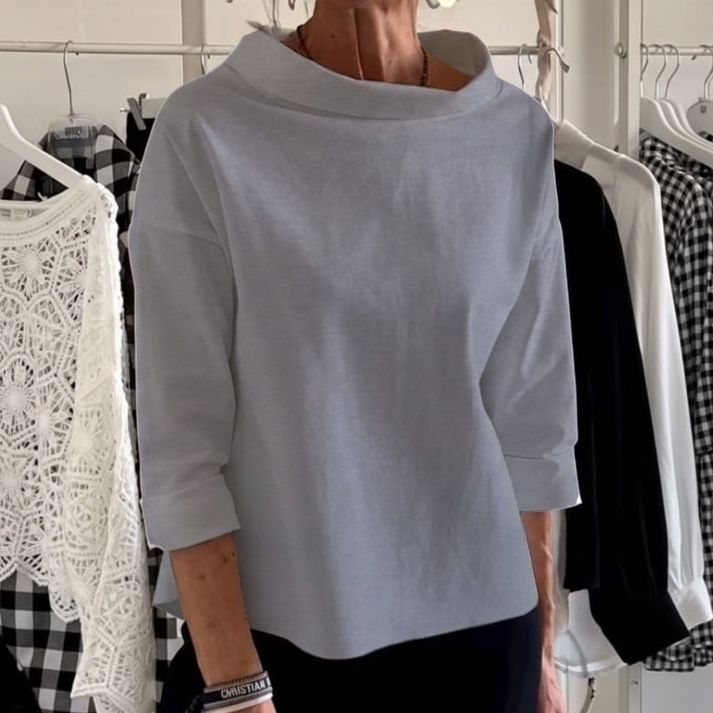 Blusa de cuello alto para mujer, manga larga, corte amplio