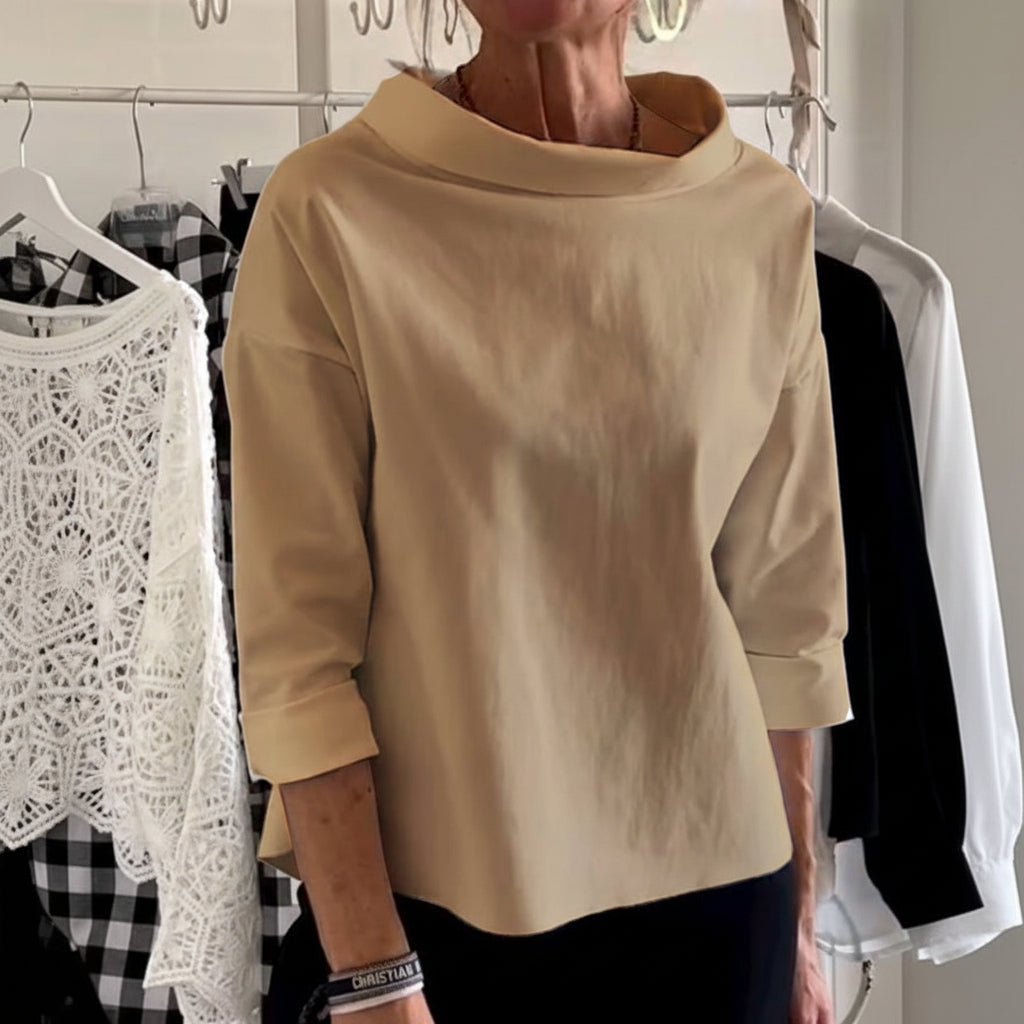 Blusa de cuello alto para mujer, manga larga, corte amplio
