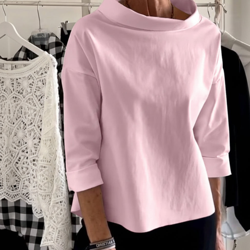 Blusa de cuello alto para mujer, manga larga, corte amplio