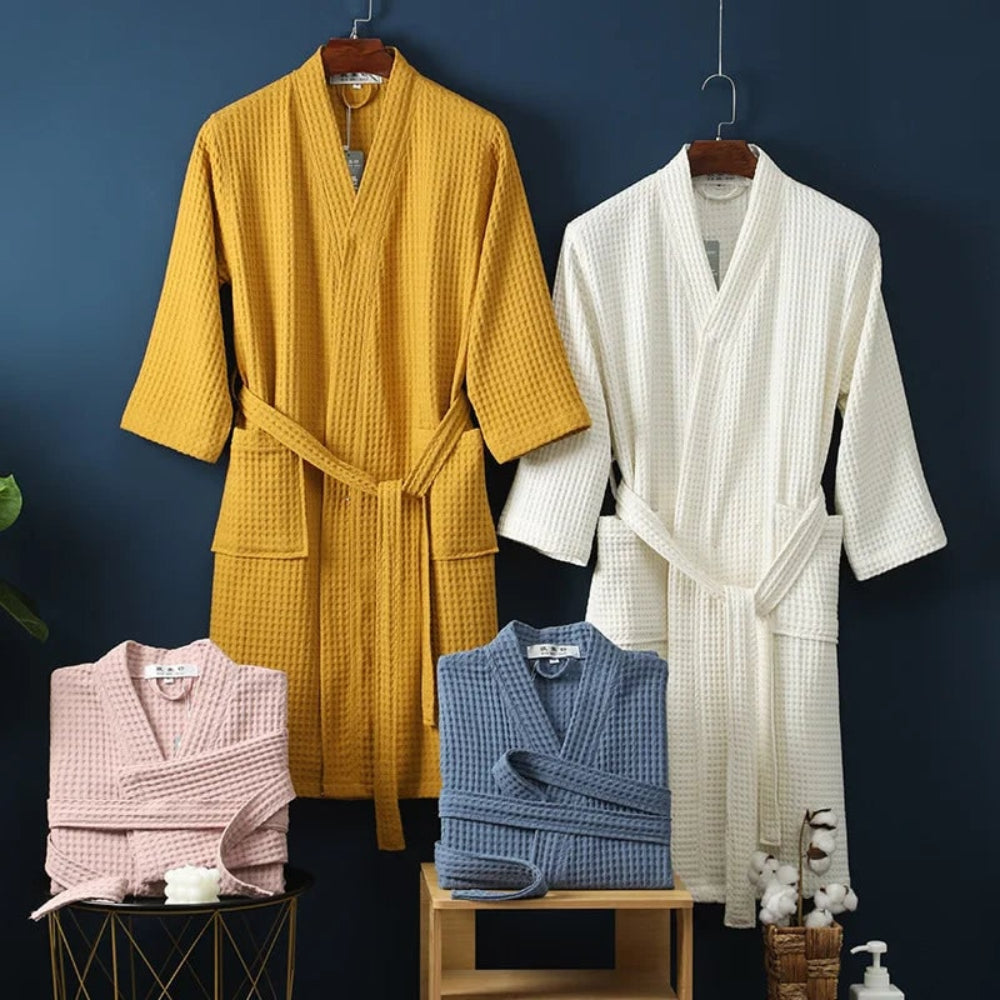 Waffel Bademantel Loungewear Verstellbarer Gürtel - Image 1