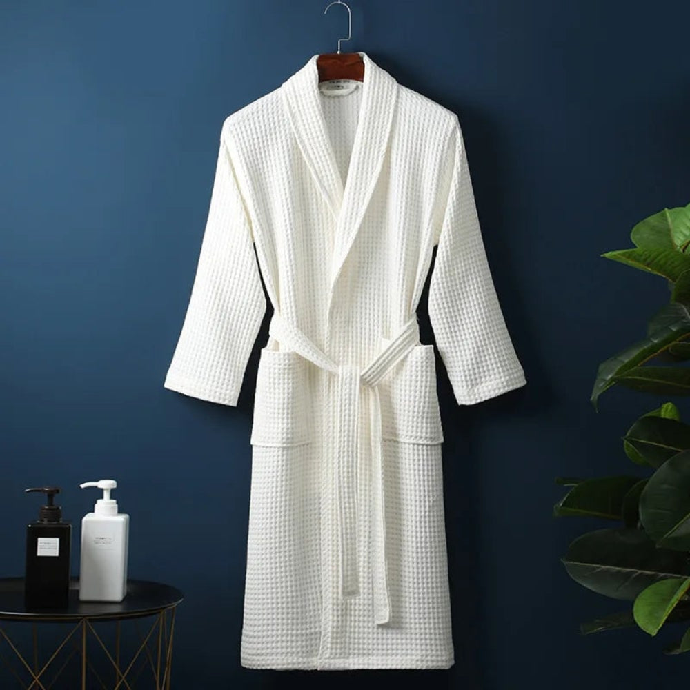 Waffel Bademantel Loungewear Verstellbarer Gürtel - Image 3