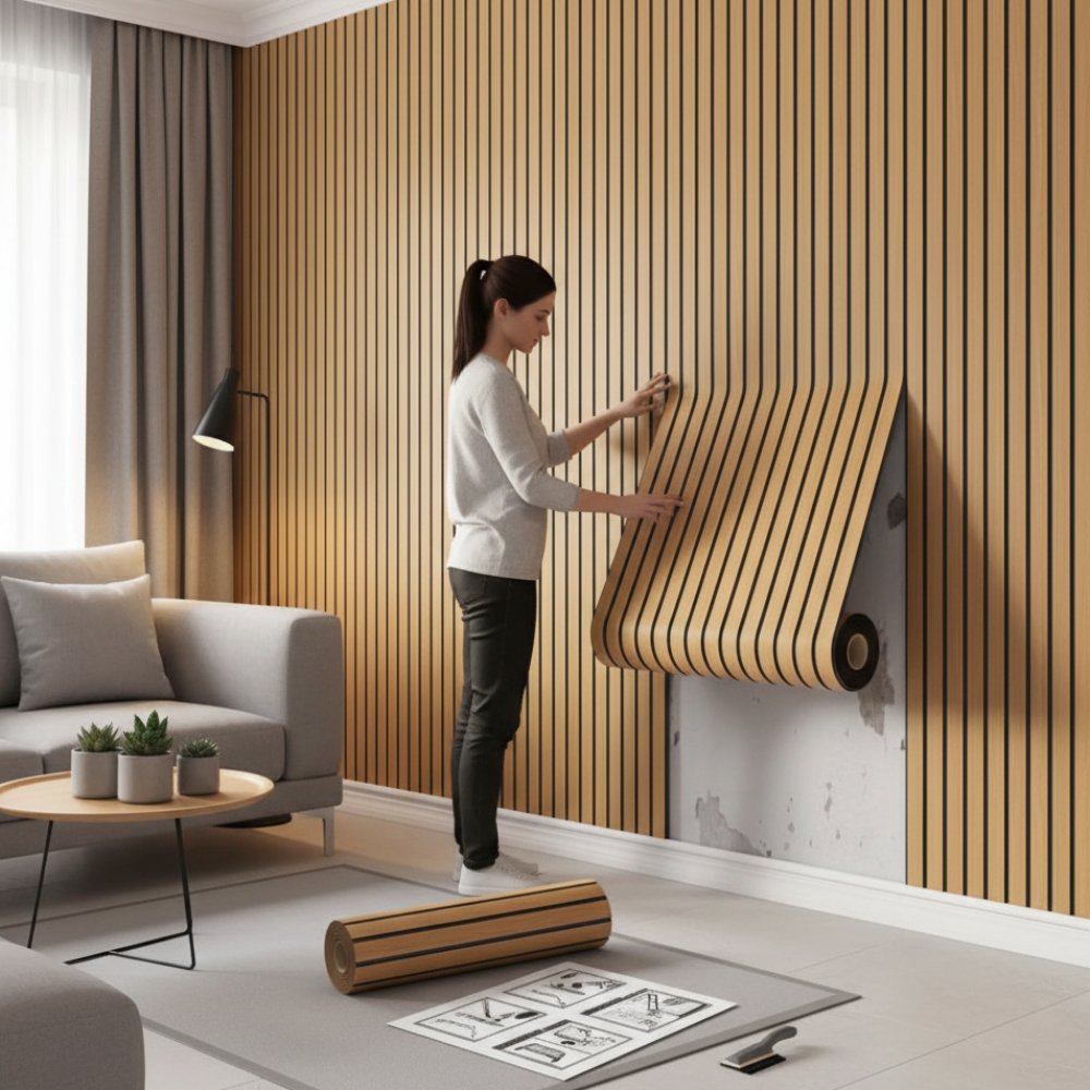 Selbstklebende 3D Wandpaneele Holzoptik Dekorative PVC Wandverkleidung