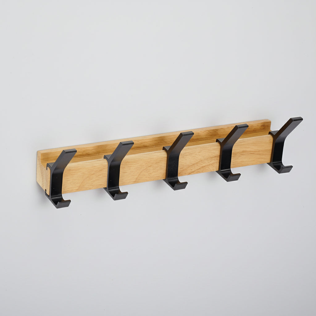Nordivo Wandgarderobe mit beweglichen Doppelhaken | Skandinavisches Design | Holz & Aluminium | Platzsparend & Modern - Image 6