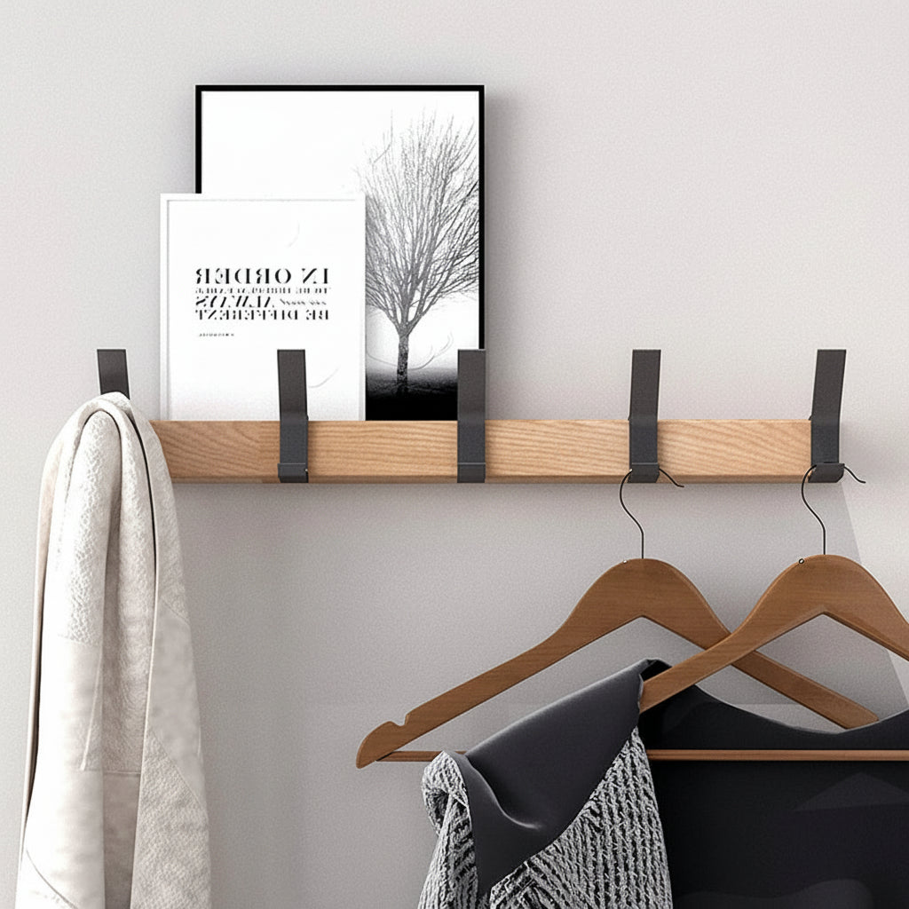 Nordivo Wandgarderobe mit beweglichen Doppelhaken | Skandinavisches Design | Holz & Aluminium | Platzsparend & Modern - Image 3