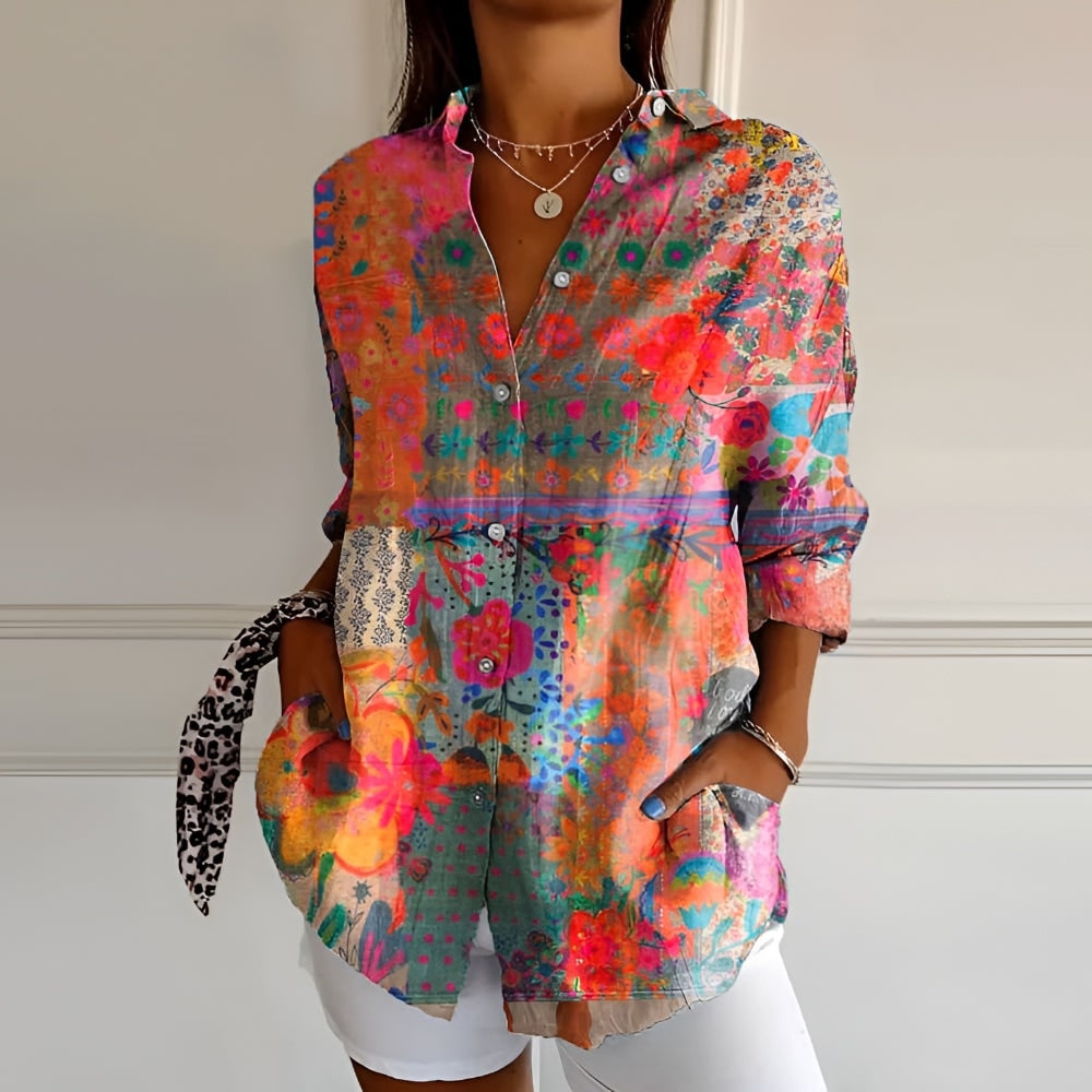 Women's Florale Bluse Blouse Long-Sleeve | Floral Top - Image 1