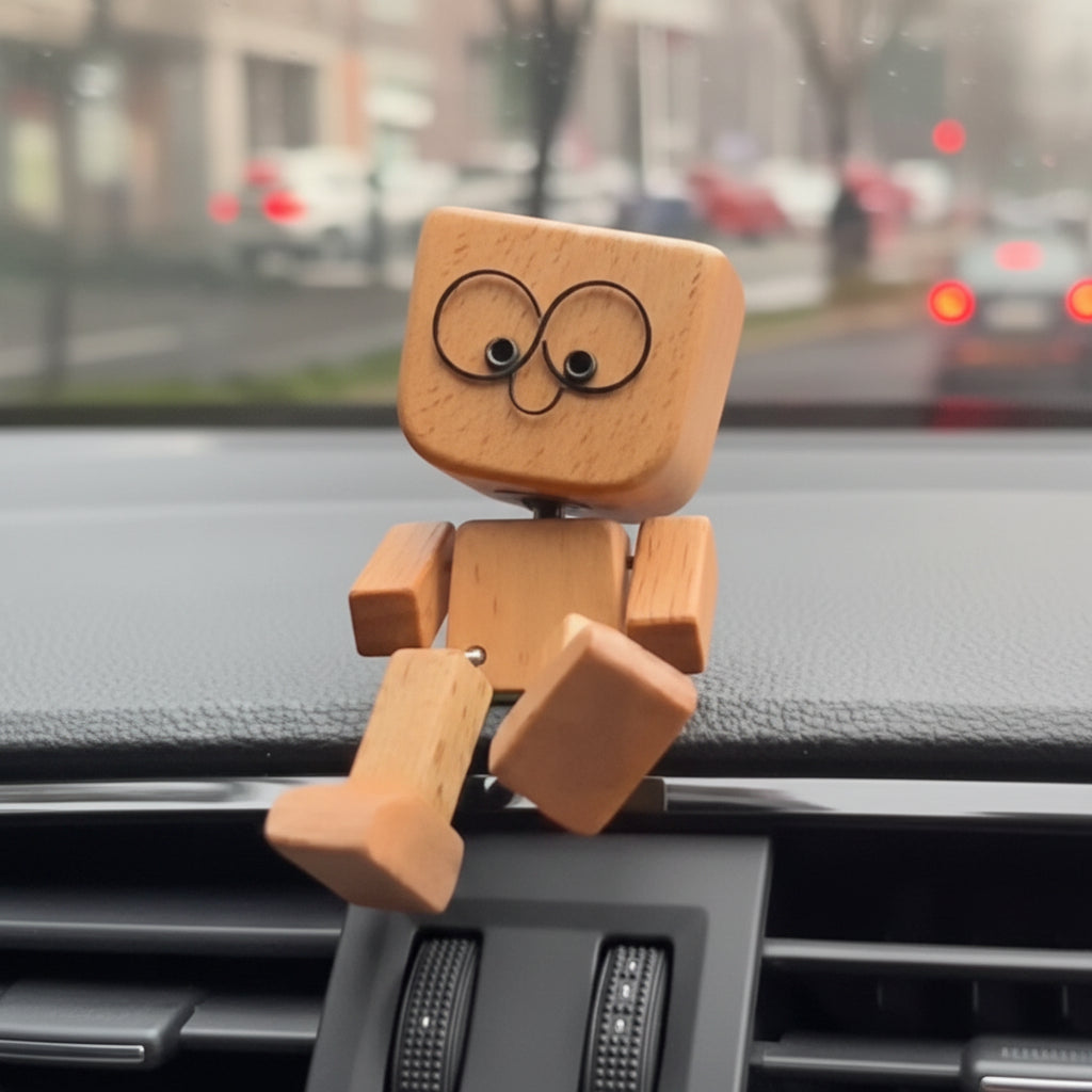 Figura de madera magnética para auto, decoración con expresión facial para tablero