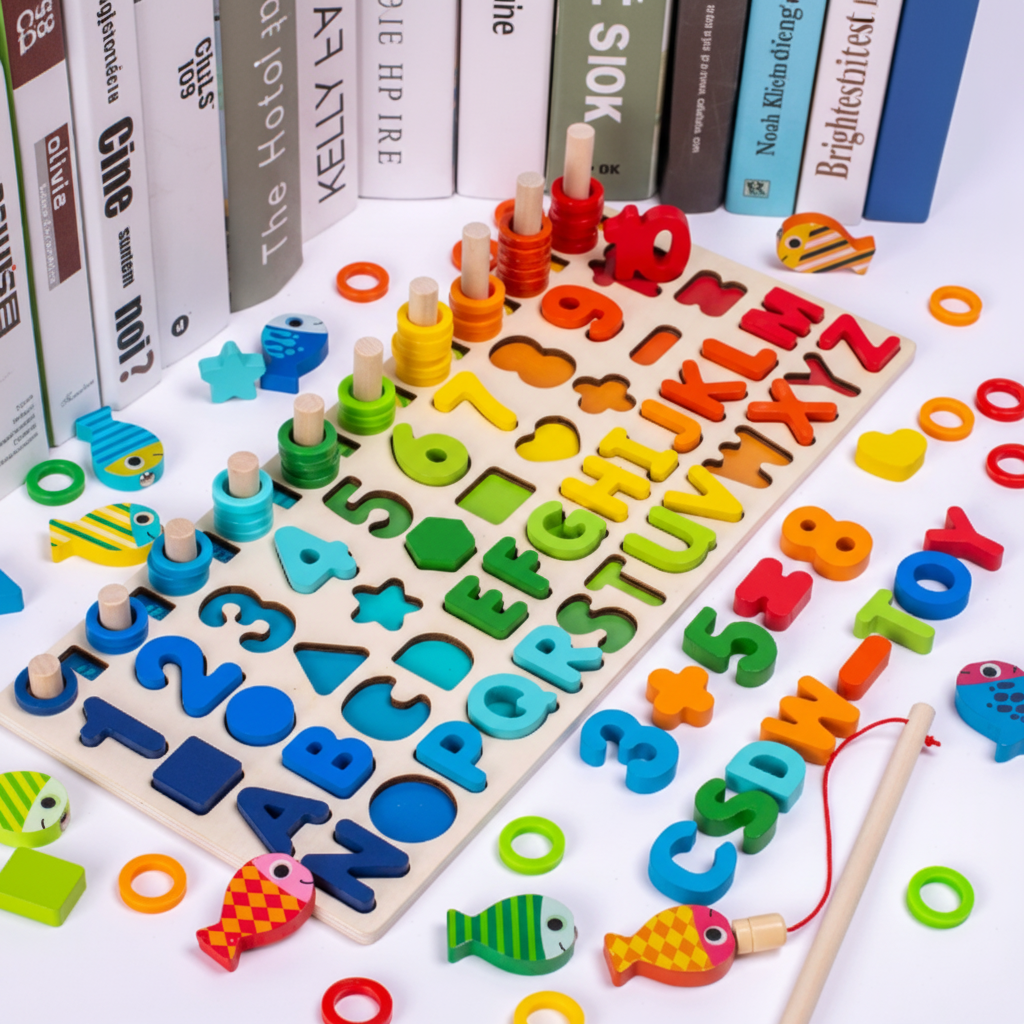 Wooden Game Board Letters Shapes Learning Montessori