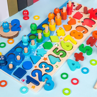 Wooden Game Board Letters Shapes Learning Montessori