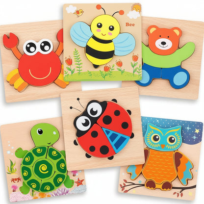 Puzzle Bambini Legno Animali Set Educativo Gioco Creativo