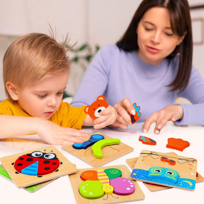 Puzzle Bambini Legno Animali Set Educativo Gioco Creativo