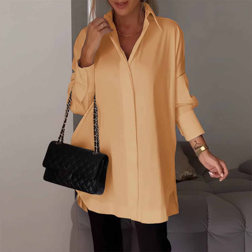 Chemisier polo femme Chemisier long Haut ample à manches longues